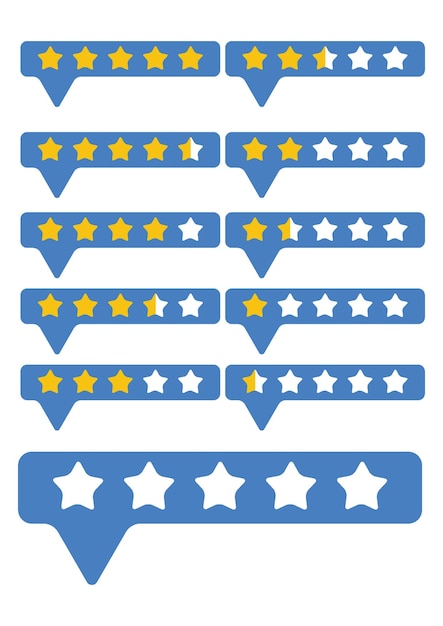 Revisión positiva de cinco estrellas Conjunto de reseñas de clientes con cinco estrellas de oro metálico