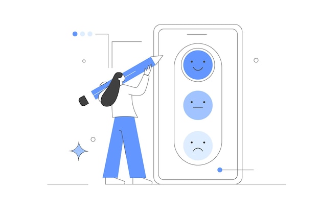 Revisión de retroalimentación El personaje elige el emoji para mostrar satisfacción positiva negativa o neutral Clasificación