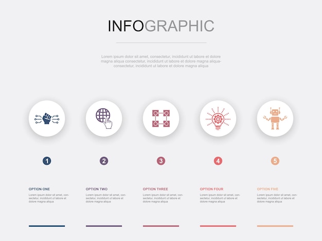 Revolución digital internet blockchain innovación Iconos de robótica Plantilla de diseño infográfico Concepto creativo con 5 pasos