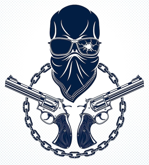 Revolución y riot, emblema o logotipo malvado con calavera agresiva, tatuaje vectorial, anarquía y caos, rebelde partidista y revolucionario.