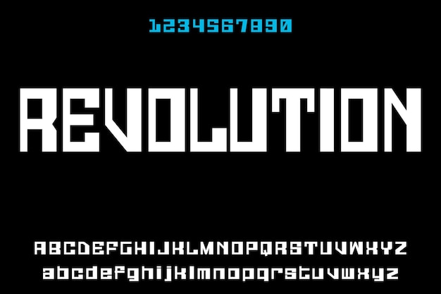 REVOLUCIÓN Vector de fuente de visualización sans serif elegante condensada moderna y plantilla