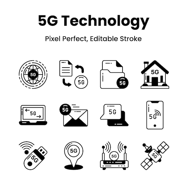 Revolucionar sus diseños con nuestros íconos de red 5G Inspirar la innovación y transmitir la esencia