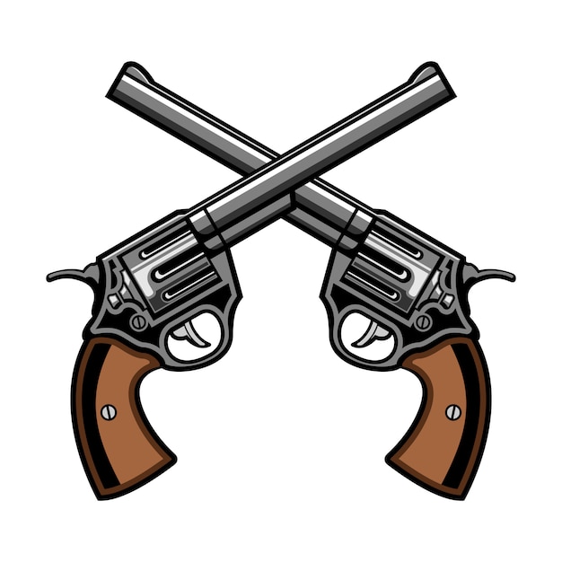 Revólver de dos pistolas cruz logo ilustración vectorial