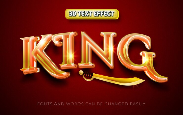 Vector rey 3d estilo de efecto de texto dorado editable