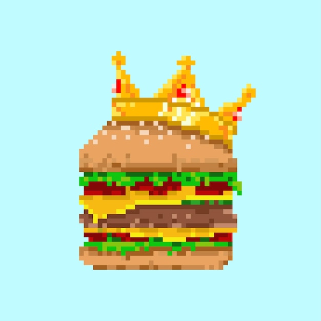 Vector rey de burger en pixel art