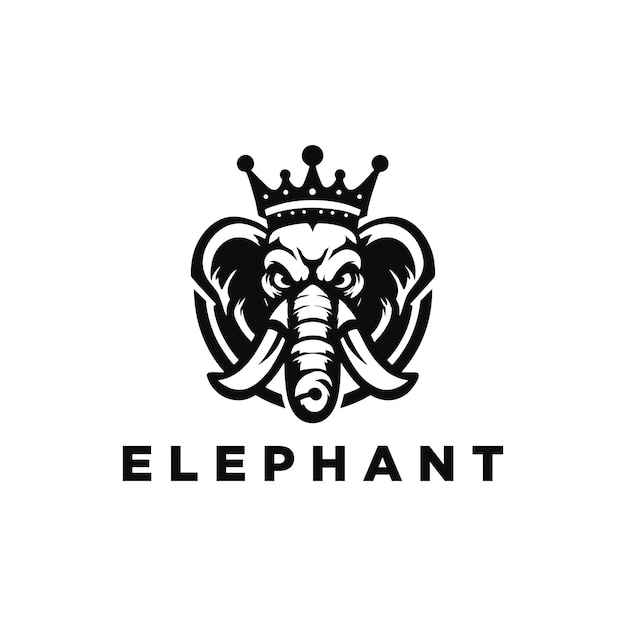 Rey Elefante con Corona Diseño de Logo Vector Vector Elefante Enfadado