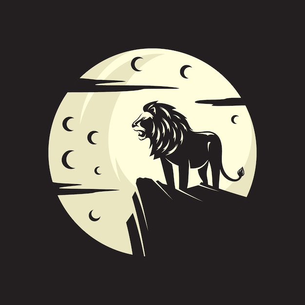 Rey León Animal Bajo la Luna Noche y Día Oscuro