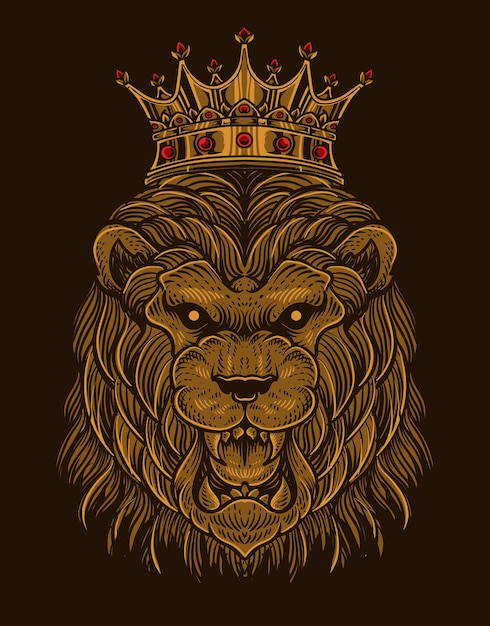 Rey león de ilustración con estilo de grabado