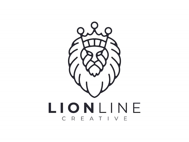 Rey de leones, coronas, leones reales delinean elegante logotipo minimalista