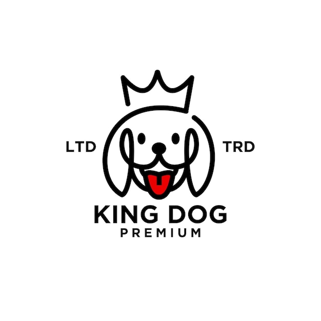 Rey perro cabeza línea arte vector logo diseño