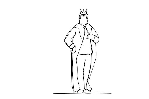 Un rey de pie mientras posa Dibujo de una línea del rey