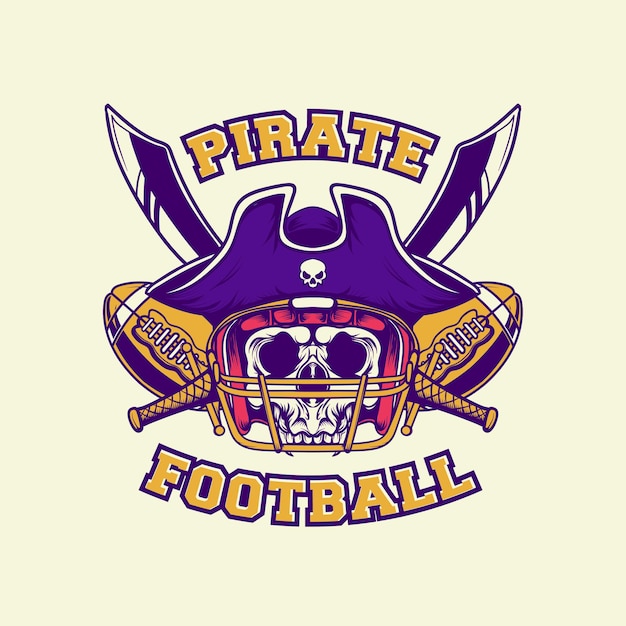 Rey pirata de fútbol americano logo con estilo retro