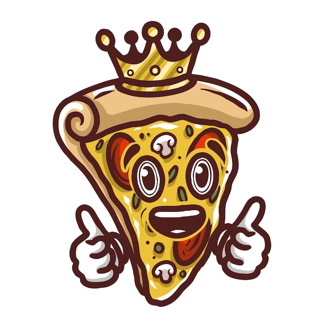 Rey de la pizza con dos caídas y Vector de diseño de logotipo de la corona