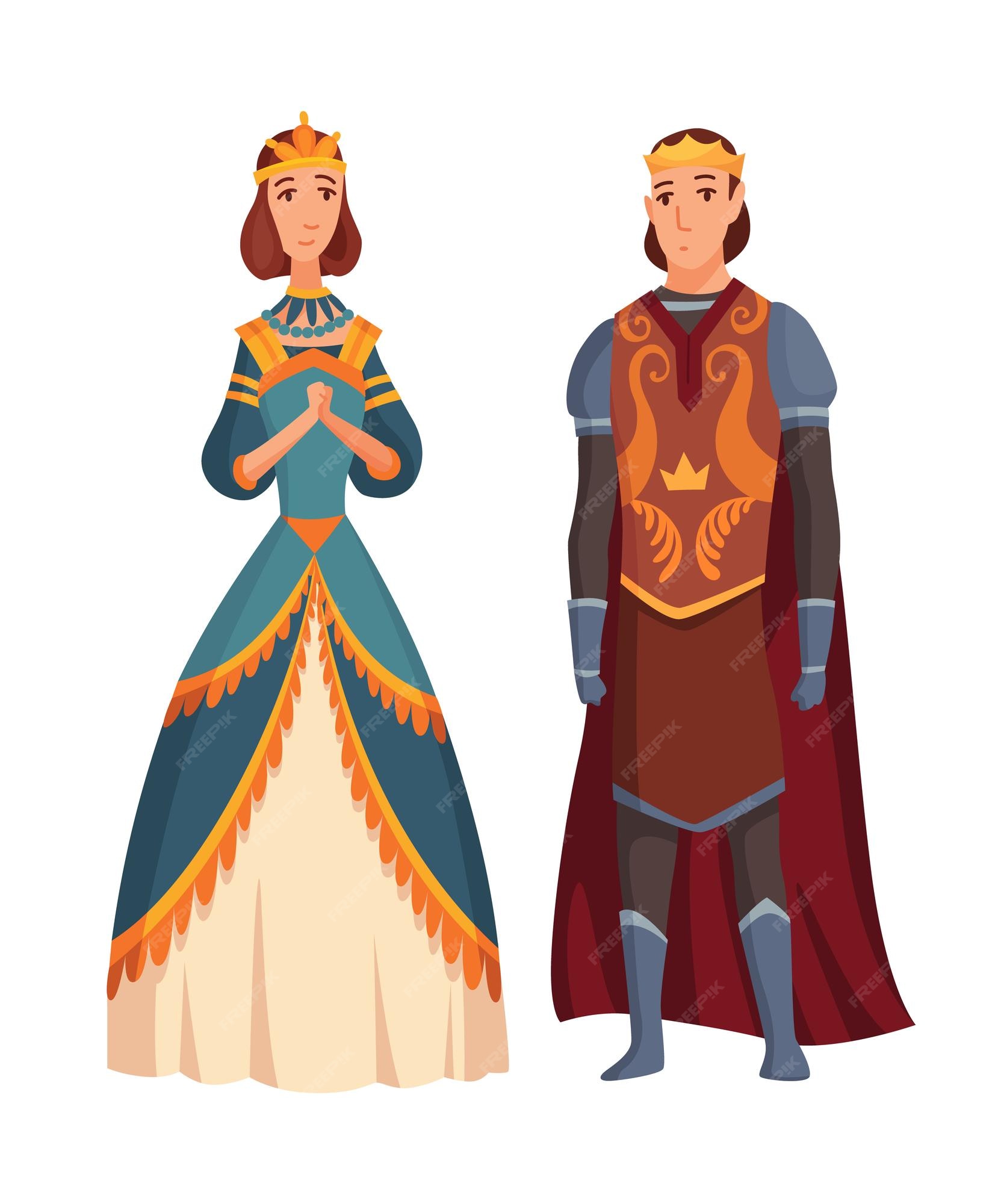 Rey y reina medievales sobre fondo blanco dibujos animados edad media  período histórico personajes del reino medieval de pie en disfraces |  Vector Premium