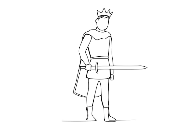 Un rey sosteniendo una espada Dibujo de una línea del rey