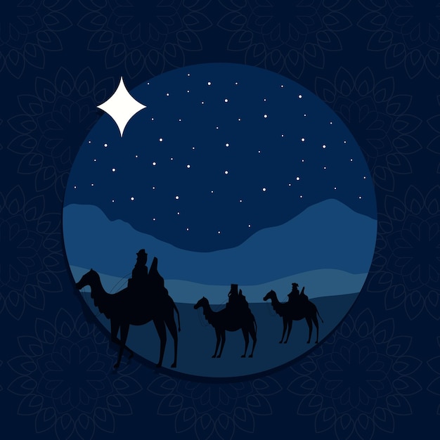 Reyes Magos en camellos marco circular