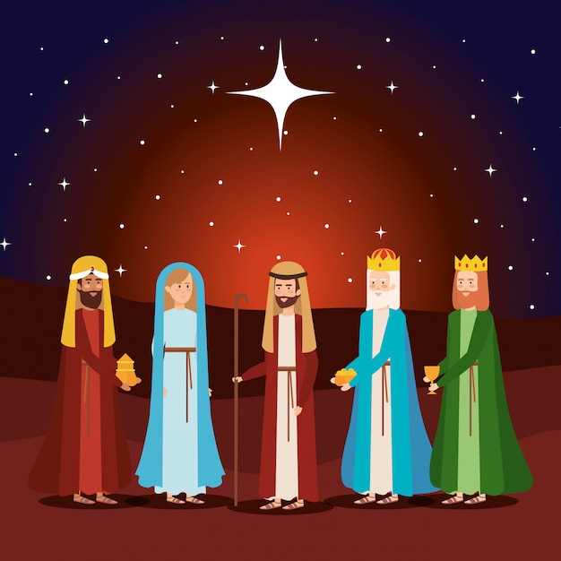 Reyes sabios con personajes de mary y joseph manger