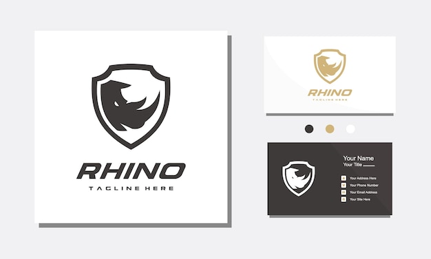 Rhino escudo seguridad guardar protección oro logo plantilla vector icono ilustración