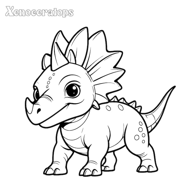 Rhinoceronte blanco y Xenoceratops página de colorear dibujada a mano y diseño vectorial de contorno