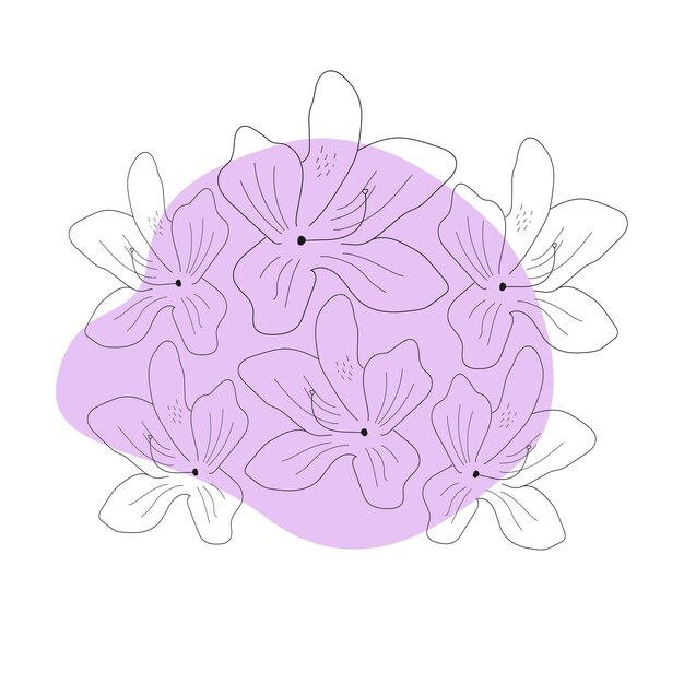 Rhododendron ponticum line art flor con mancha lila.