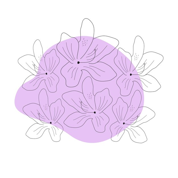 Vector rhododendron ponticum line art flor con mancha lila.