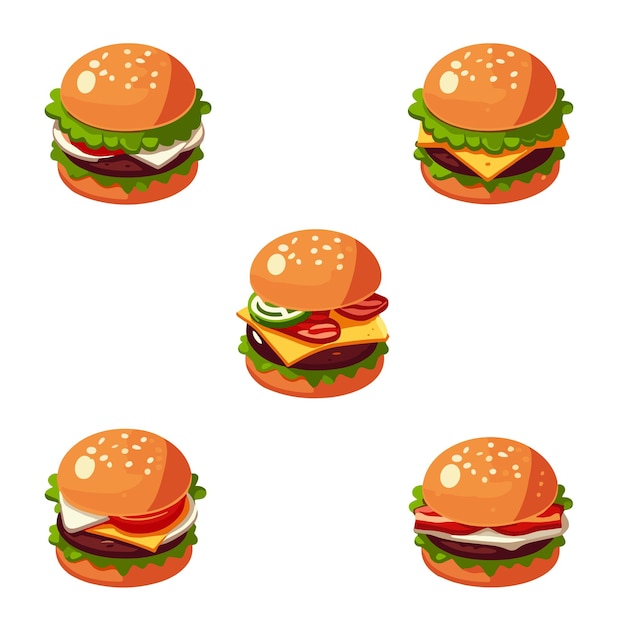 Vector una rica variedad de símbolos de hamburguesas sabrosas el conjunto de símbolos de hamburguesas sabrosas para el deleite visual