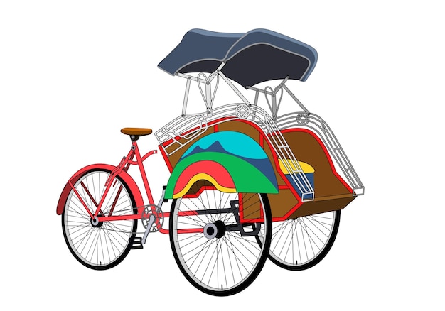El rickshaw rojo es un yogyakarta aislado sobre un fondo blanco.