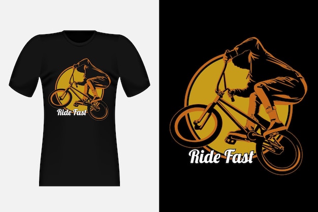 Ride fast bmx freestyle silhouette diseño de camiseta vintage ilustración