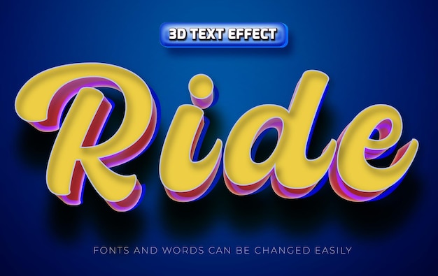 Ride racing amarillo estilo de efecto de texto editable en 3D