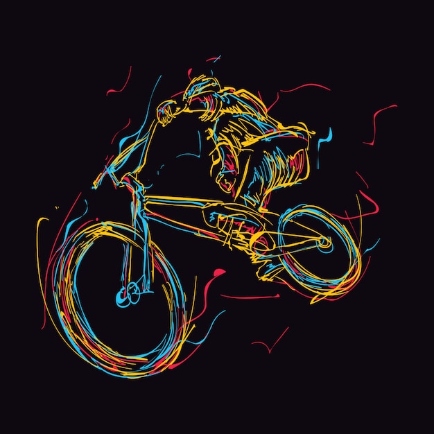 Vector rider de bmx colorido abstracto haciendo trucos en el aire