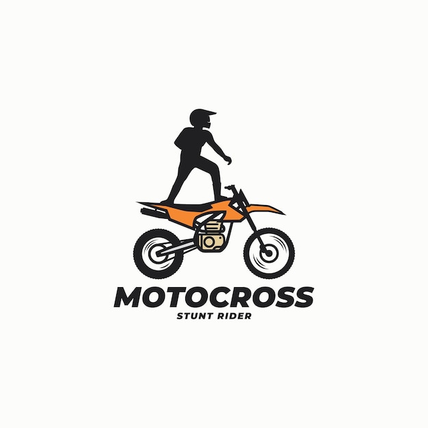 Rider de pie en motocross bike surf logo vector icono ilustración