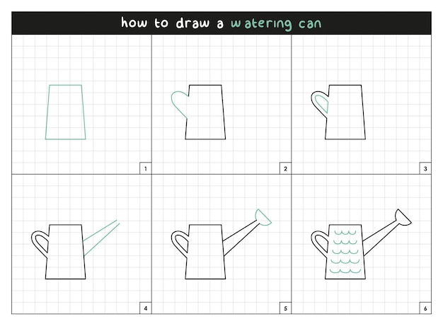 Riego puede paso a paso instrucciones de dibujo de línea vectorial