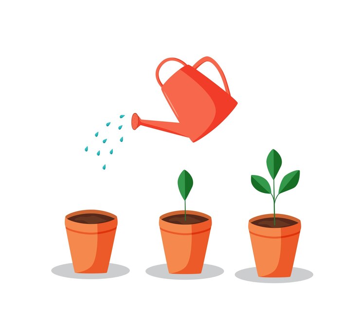 Un riego puede regar una planta en maceta Ilustración vectorial de regar las plántulas de flores caseras
