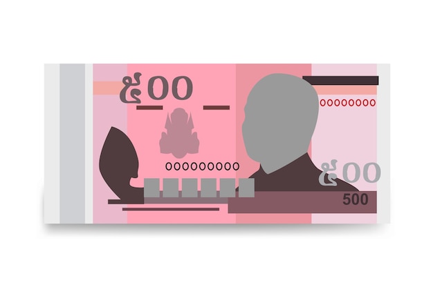 Riel camboyano Vector Ilustración Camboya dinero set paquete billetes Papel moneda 500 KHR