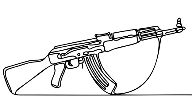 Rifle de asalto dibujo continuo de una línea Varias armas modernas ilustración continua de una línea