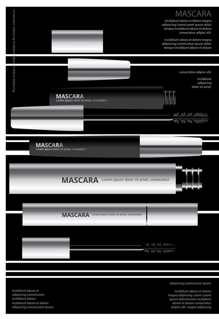 Vector rímel cosmético cartel con ilustración de vector de embalaje