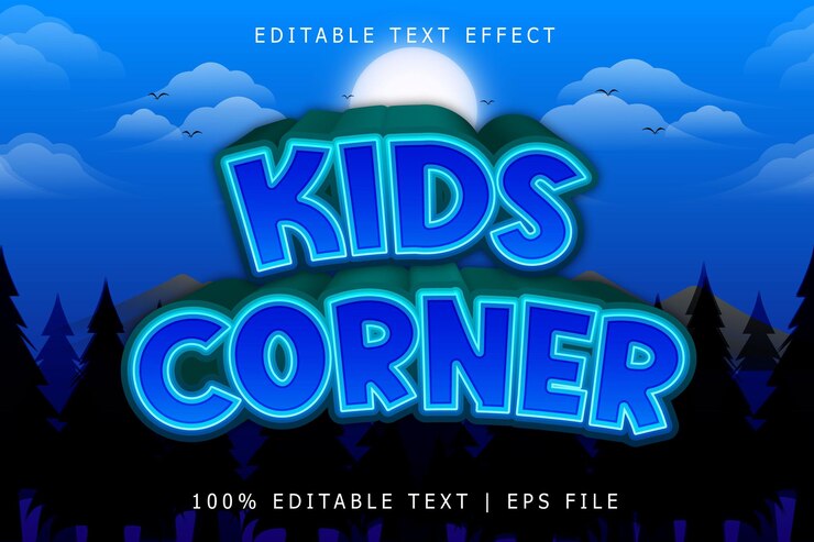 Vector rincón de niños efecto de texto editable 3 dimensiones relieve estilo moderno