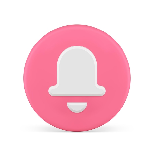 Ring bell círculo botón alarma notificación rosa símbolo sonido alerta 3d icono realista vector