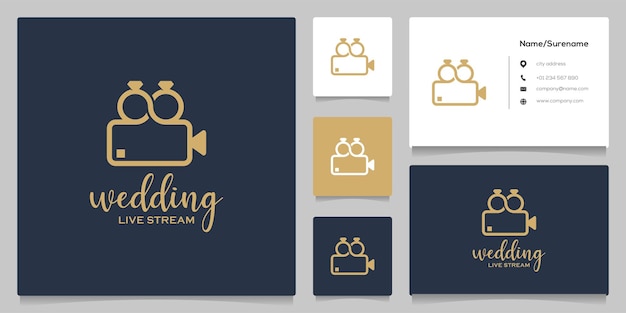 Ring connect diseño de logotipo de cámara de cine y boda con tarjeta de visita