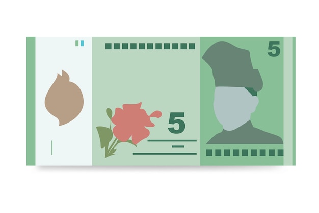 Ringgit de Malasia Ilustración vectorial Conjunto de dinero de Malasia Paquete de billetes Papel moneda 5 MYR