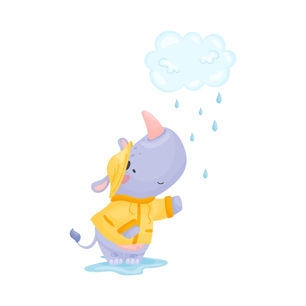 El rinoceronte atrapa gotas en la ilustración del vector de la lluvia