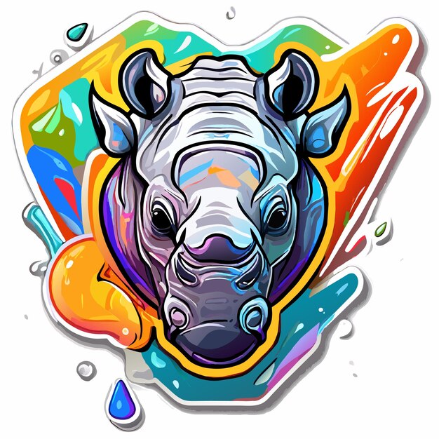 Vector rinoceronte colorido dibujado a mano plano elegante pegatina de dibujos animados icono concepto ilustración aislada