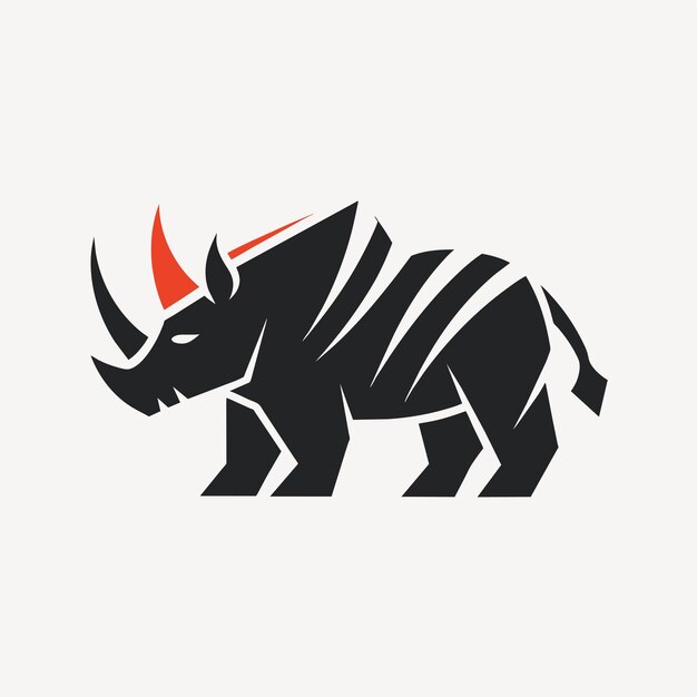 Un rinoceronte con un distintivo cuerno rojo en la cabeza Experimenta con el espacio negativo para crear un logotipo minimalista de un rinoceronta