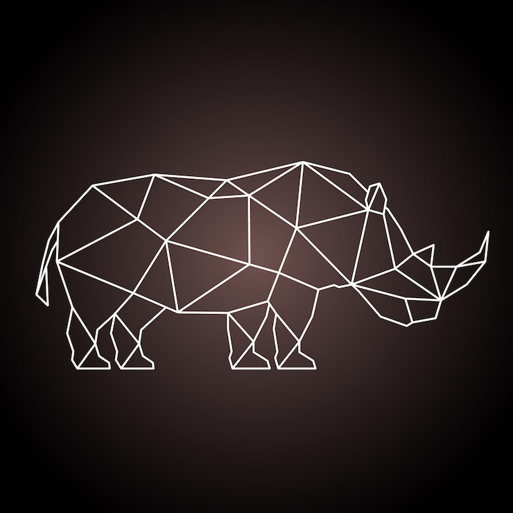 Vector rinoceronte geométrico en fondo marrón ilustración de líneas abstractas de rinoceronte