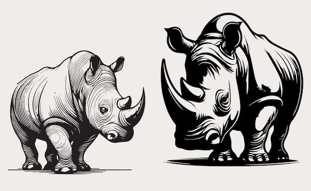 Rinoceronte y rinoceronte Ilustración vectorial