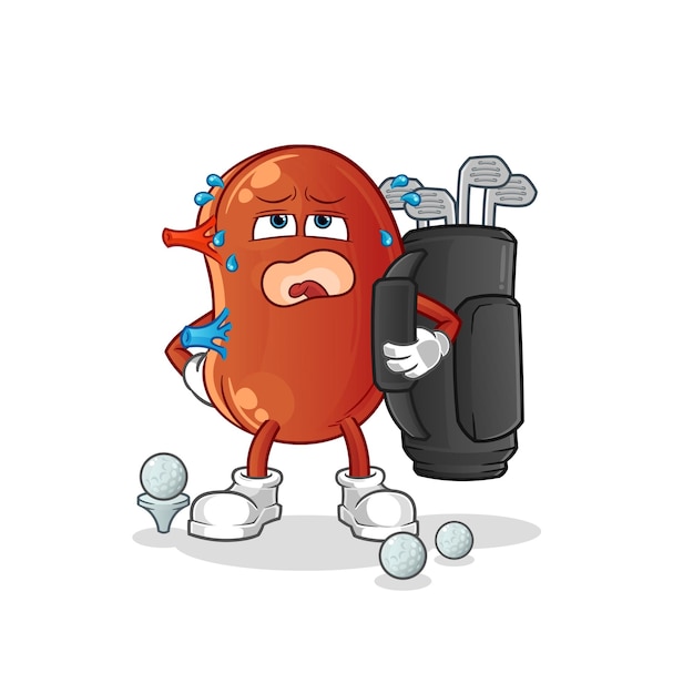 Riñón con vector de mascota de dibujos animados de equipo de golf