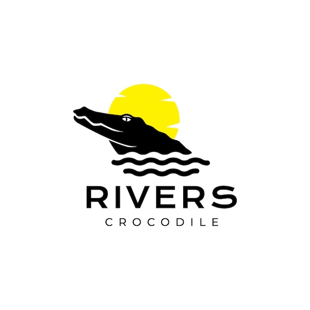 Río de cocodrilo de cabeza con diseño de logotipo moderno al atardecer