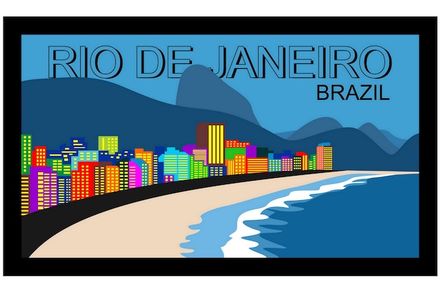 Vector río de janeiro, brasil vista aérea colorida del horizonte de la ciudad en ilustración vectorial