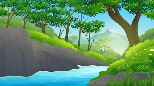 Río en medio de un bosque tropical con acantilados rocosos