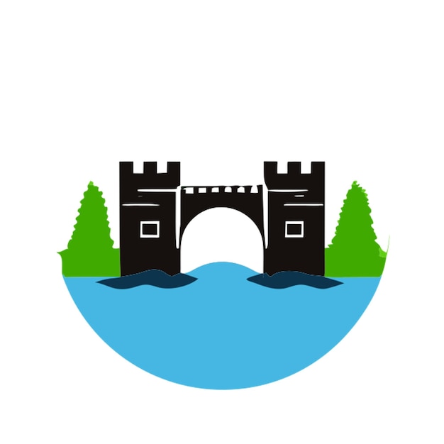 río con puente y fortalezas a ambos lados icono